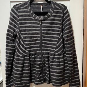 Free People Grey and Charcoal Stripe Lightweight Jacket size Medium